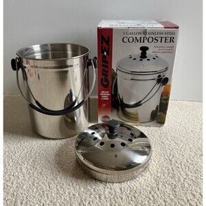 Grip-Ez Countertop Compost Bin Kitchen 1 Gallon Odorless Stainless Steel w/Lid
